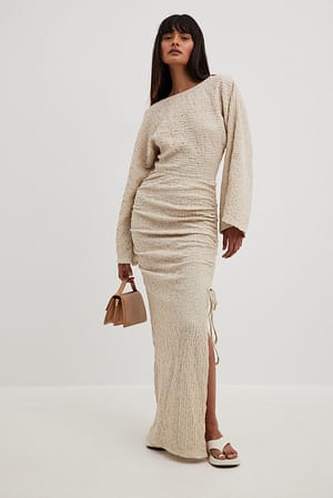 Beige Vestido maxi estructurado con cordones