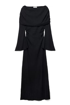 Black Struktureret draperet maxikjole