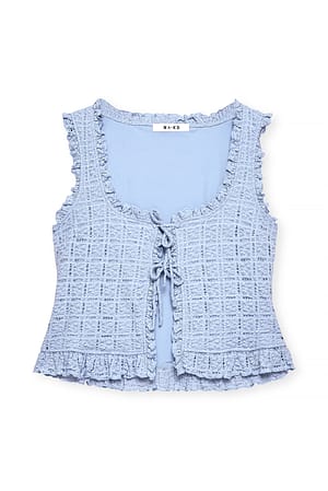 Light Blue Strukturiertes Volant-Top