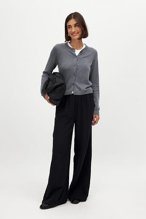 Black Structured Flowy Elastic Waist Pants