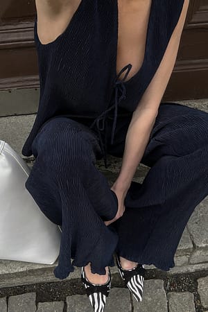 Navy Structured Mid Waist Pants