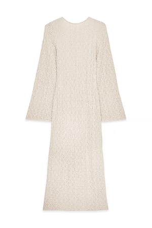 Beige strukturiertes Maxikleid mit offenem Rücken