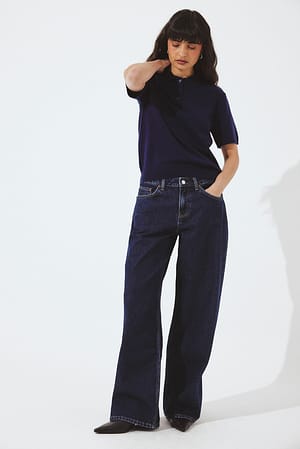 Dark Blue Studio Low Waist Loose Jeans
