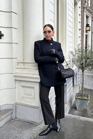 Black High Rise Cropped Suit Pants