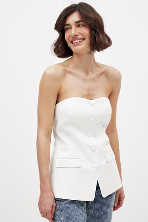 White Haut corset boutonné sur le devant à encolure cœur