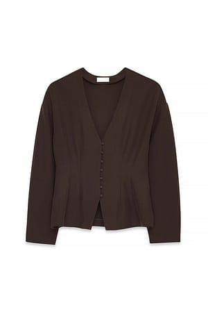 Brown Tilpasset tettsittende bluse med knapper foran
