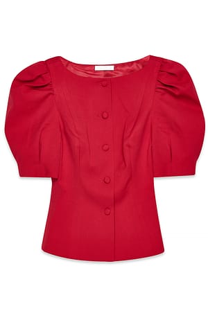 Red Figursydd bluse med puffermer