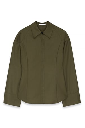 Khaki Camisa entallada de corte sastre