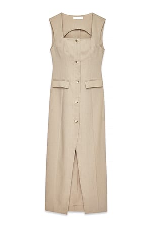 Beige Tailored Square Neck Midi Dress