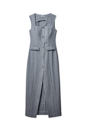 Blue Grey Tailored Square Neck Midi Dress