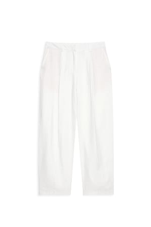 White Tapered Linen Mid Waist Trousers