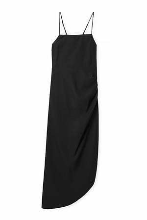 Black Tie Back Draped Midi Dress