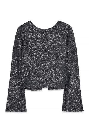 Grey Top mit Pailletten und Schnürung am Rücken