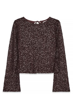 Brown Tie Back Sequin Top