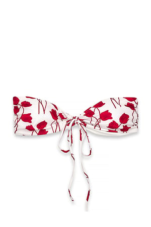 White Tulip Pattern Bandeautop met strik aan de voorkant
