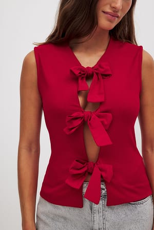 Red Tie Front Top