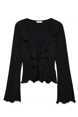 Black Strukturiertes Top mit Schnürung