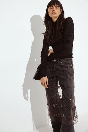 Brown Transparent Maxi Sequin Skirt