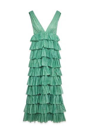 Green Tulle Ruffle Maxi Dress