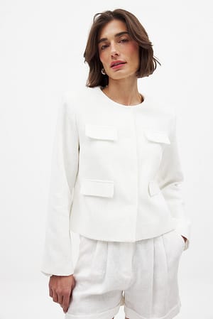 Cream Tweed-Jacke mit Taschen