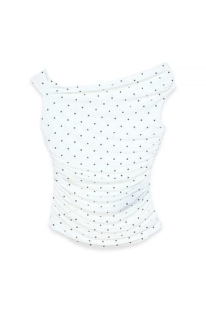 Black/White dots Twist Off Shoulder Top