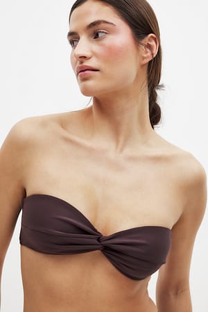 Brown Twist-Bandeau-Bikini-Oberteil