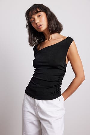 Black Verdrehtes Top mit einem Ärmel