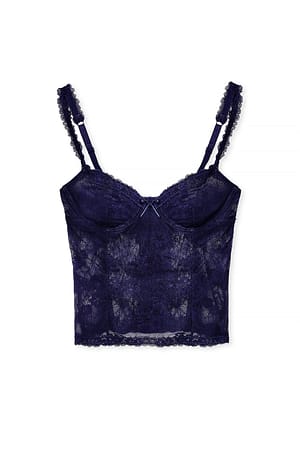 Dark Blue Underwired Lace Corset