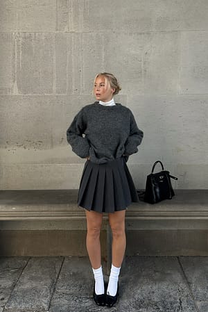 Grey Minifalda plisada