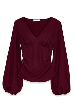 Burgundy Bluse med volumermer