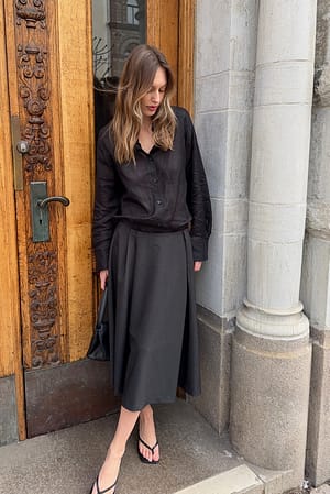 Washed Black Volume Tailored Midi Skirt