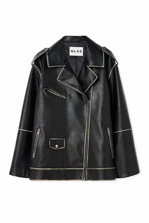 Black Washed Out Pu Biker Jacket