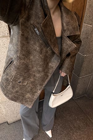 Brown Washed Out Pu Biker Jacket