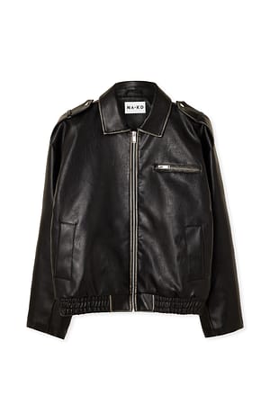 Black Washed Out Pu Bomber Jacket