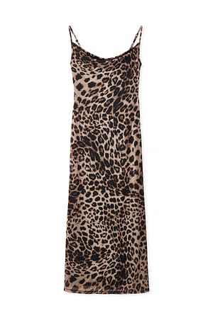 Leopard Waterfall Mesh Maxi Dress