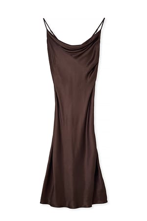 Brown Waterfall Midi Slip Dress