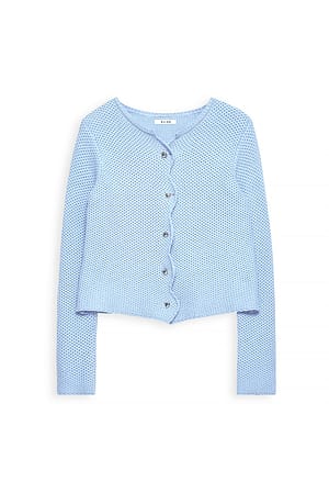 Light Blue Strikket cardigan med bølgete kanter