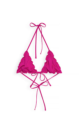 Purple Fushsia Wide Strap Triangle Knot Detail Bikini Bra