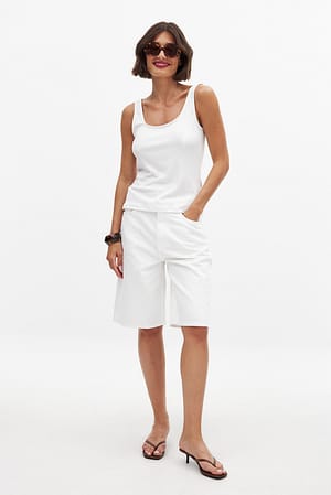 White Low Waist Wide Denim Shorts