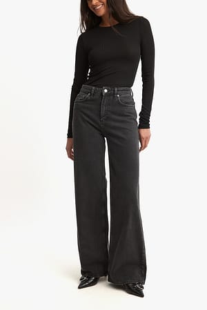 Dark Grey Jeans met wijde hoge taille
