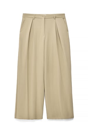 Khaki Beige Weite Anzughose mit hoher Taille