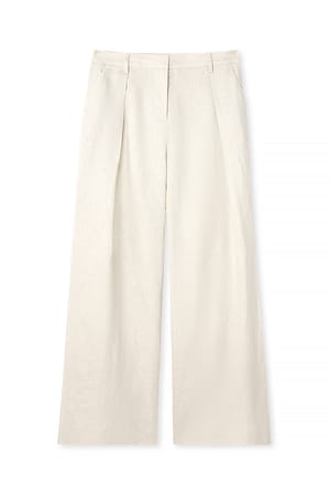 Beige Pantalones anchos de lino