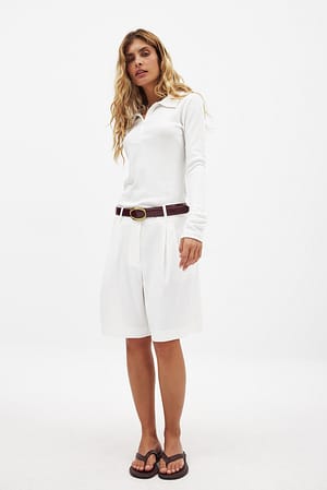 White Wide Leg Mid Waist Shorts