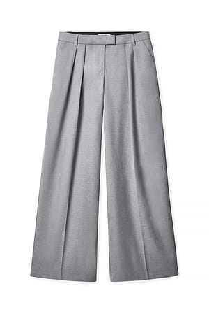 Light Grey Anzughose mit weitem Bein und mittlerer Taille