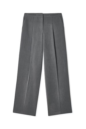 Grey Wide Leg Mid Waist Suit Pants