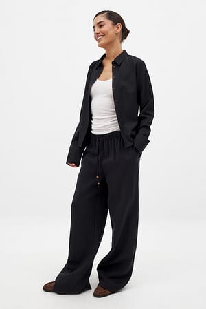 Black Wide Leg Mid Waist Trousers