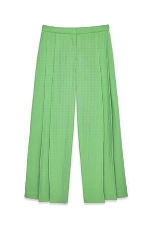 Green Wide Leg Pleated Lyocell Pants