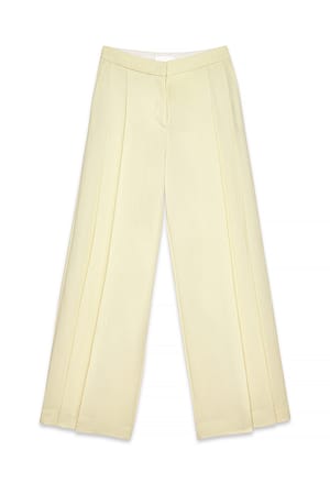 Cream Wide Leg Pleated Lyocell Pants