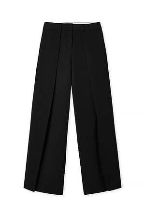 Black Wide Mid Waist Trousers