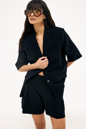 Black Wide Mid Waist Shorts